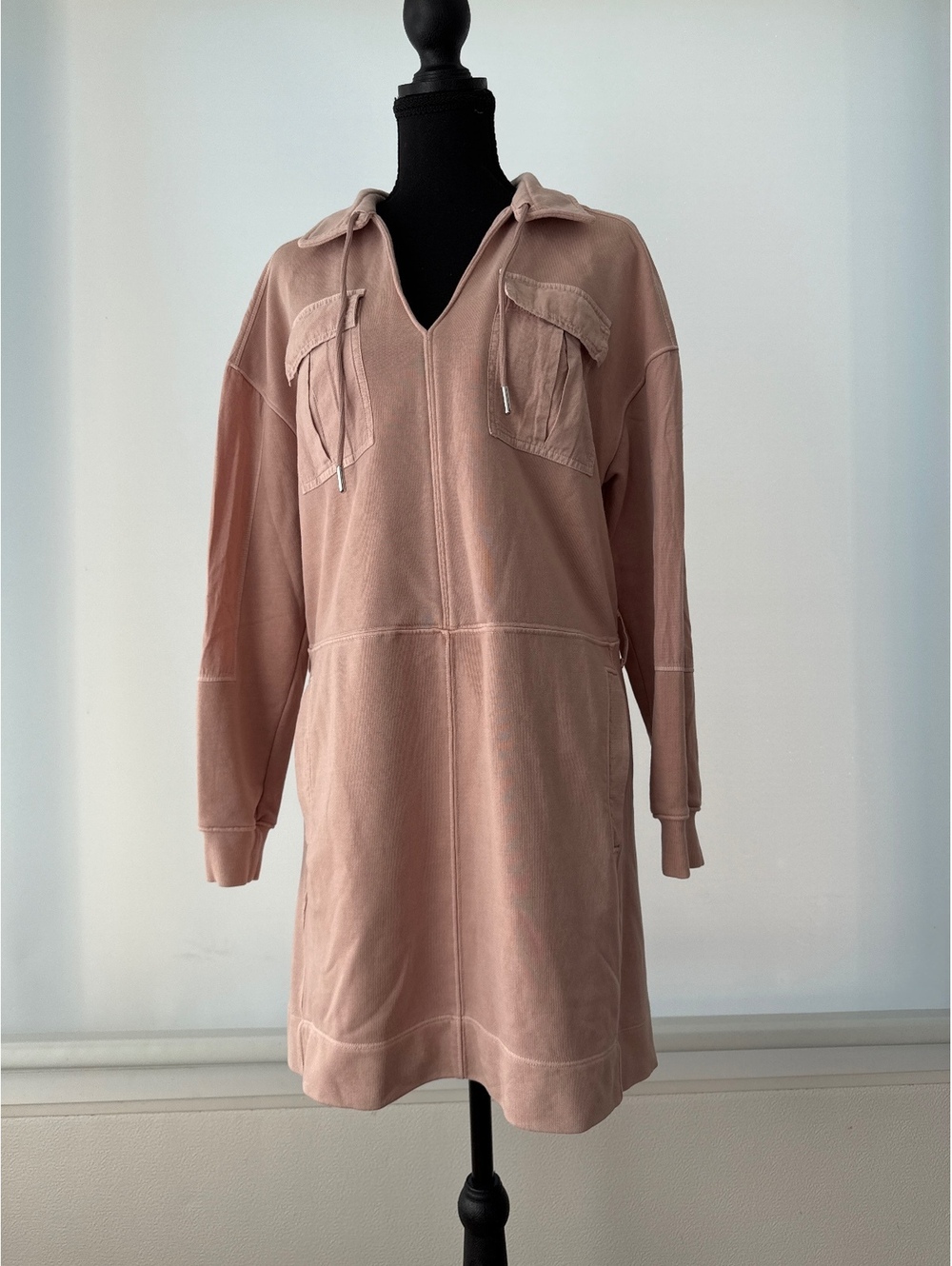 Reiss Dusty Rose Utility Sweatshirt Dress Women’s Small Drawstring Neck